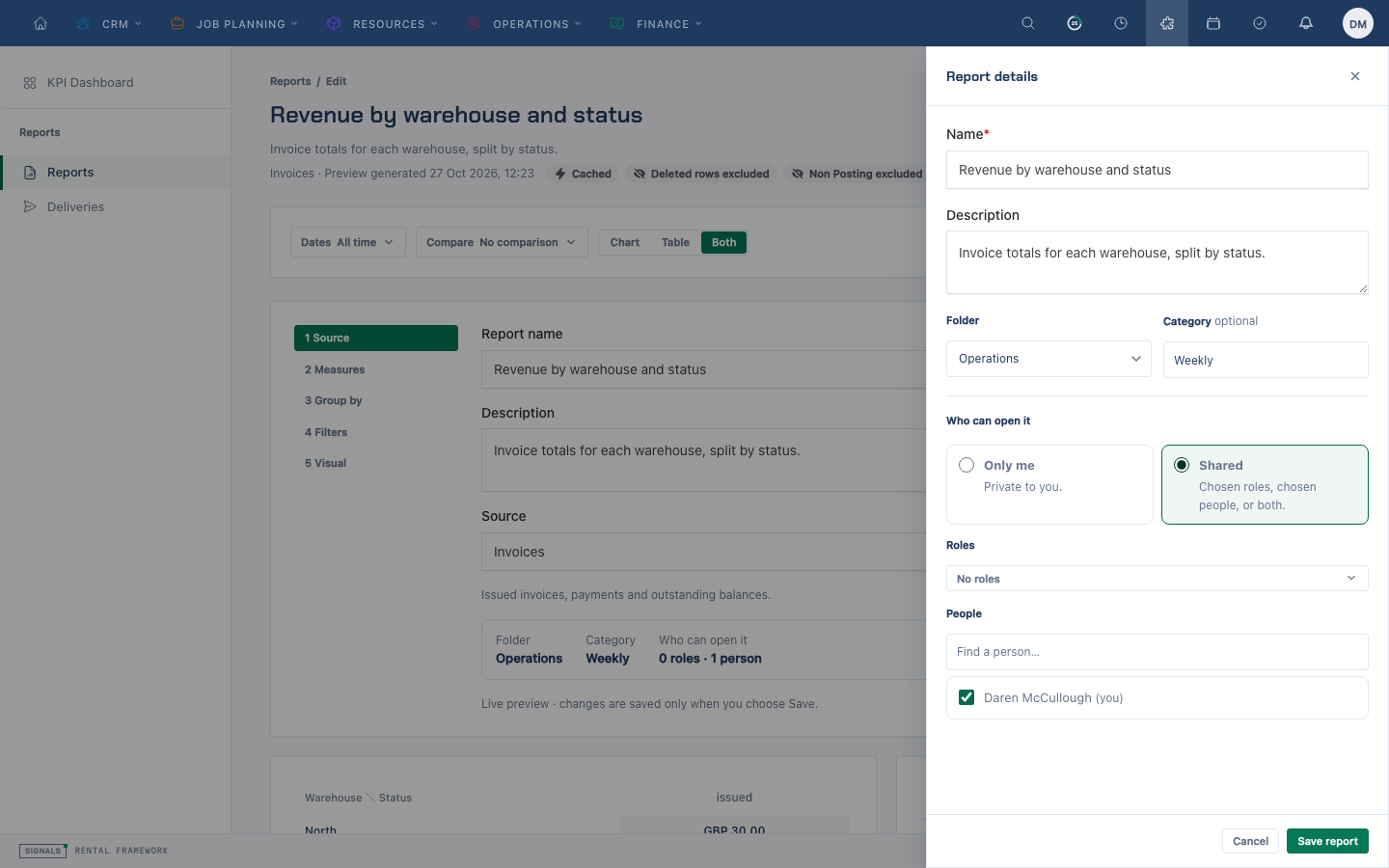 The save sheet with report sharing choices