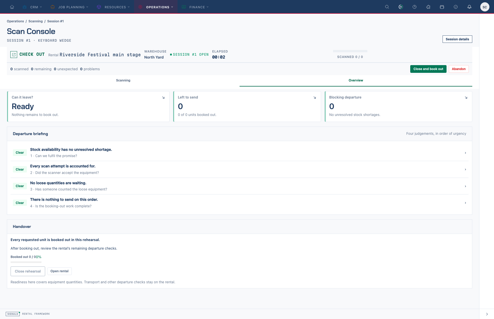 The Overview tab of the check-out desk